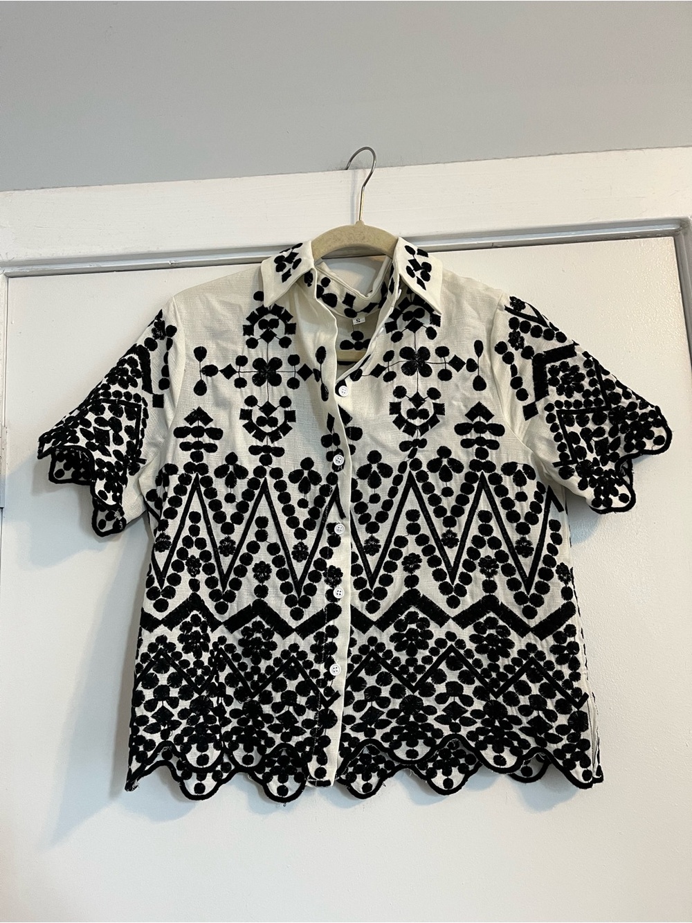 Chicwish White and Black Embroidered Scallop Collar Top & Shorts Set - Picture 3 of 12